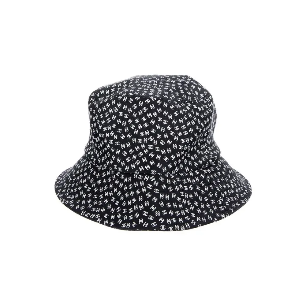 Chanel Black white Interlocking CC Nylon Bucket Hat S sz